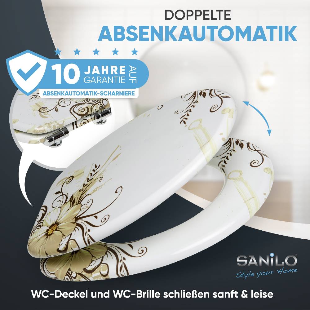 Sanilo WC-Sitz mit Absenkautomatik Flower - Premium Toilettendeckel direkt vom Hersteller Super Sparpreis