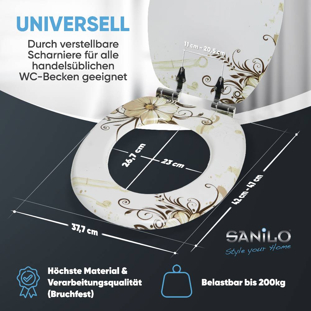 Sanilo WC-Sitz mit Absenkautomatik Flower - Premium Toilettendeckel direkt vom Hersteller Super Sparpreis