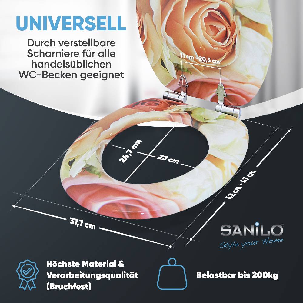 Sanilo WC-Sitz mit Absenkautomatik Rosa Rose - Premium Toilettendeckel direkt vom Hersteller Begrenzte Freigabe