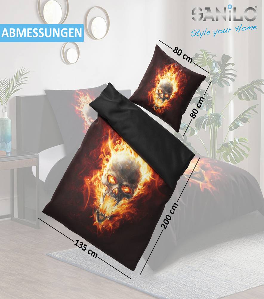 Sanilo Bettwäsche Totenkopf in Flammen 135 x 200 cm Kostenloser Versand international