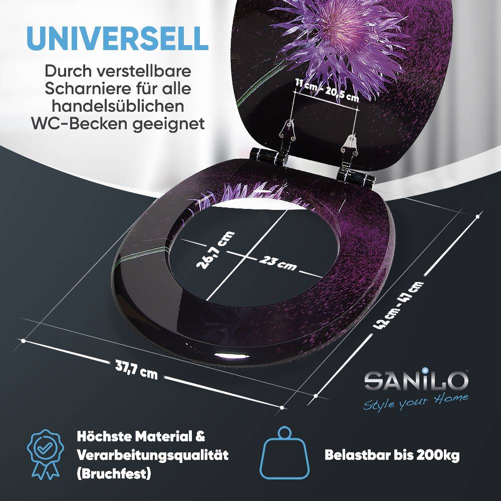 Sanilo WC-Sitz mit Absenkautomatik Purple Dust - Premium Toilettendeckel direkt vom Hersteller Kostenlose Rückgabe