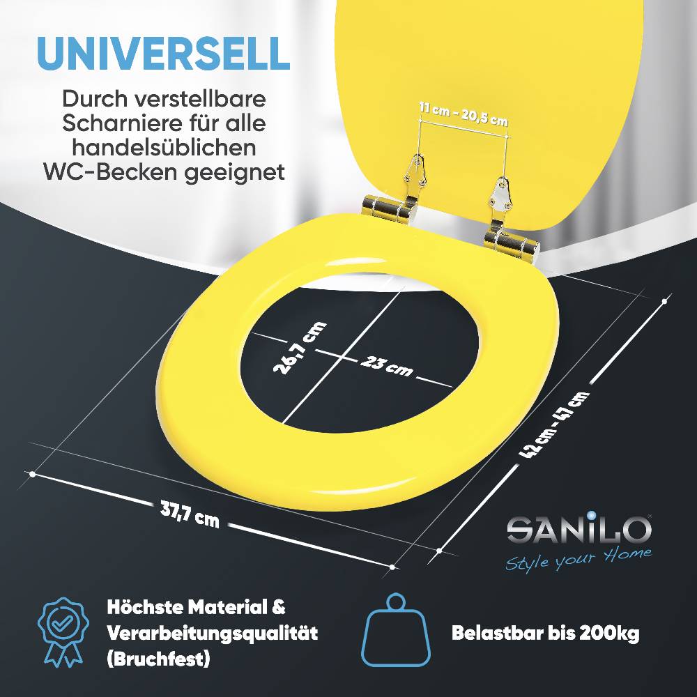 Sanilo WC-Sitz mit Absenkautomatik Gelb - Premium Toilettendeckel direkt vom Hersteller Im Verkauf