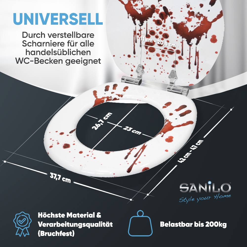 Sanilo WC-Sitz mit Absenkautomatik Blood Hands - Premium Toilettendeckel direkt vom Hersteller Online