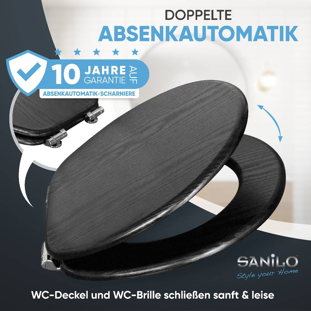 Sanilo WC-Sitz mit Absenkautomatik Black Wood - Premium Toilettendeckel direkt vom Hersteller Bestseller