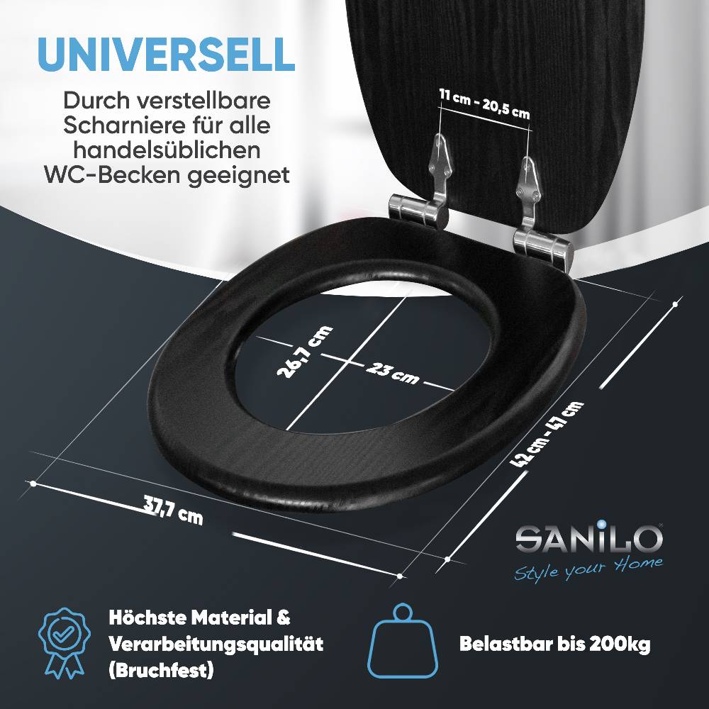 Sanilo WC-Sitz mit Absenkautomatik Black Wood - Premium Toilettendeckel direkt vom Hersteller Bestseller