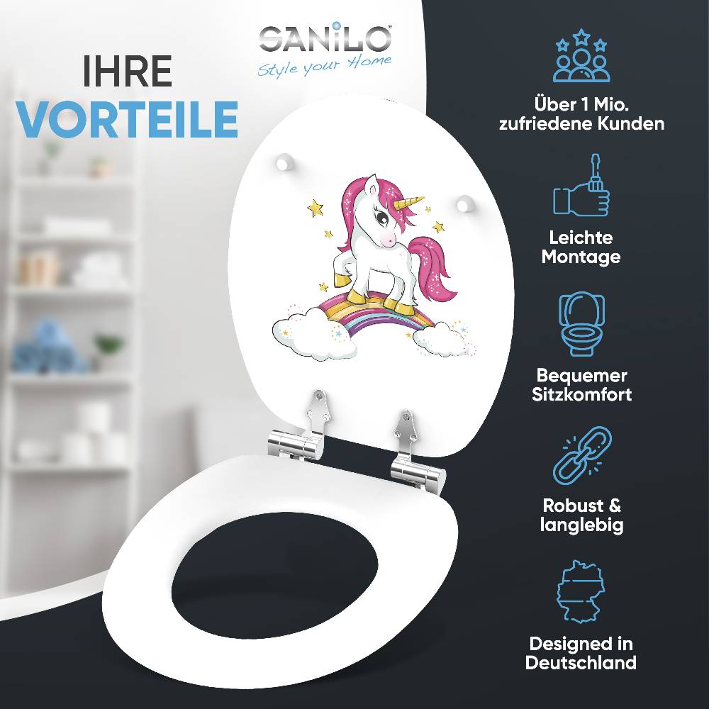 Sanilo WC-Sitz mit Absenkautomatik Einhorn - Premium Toilettendeckel direkt vom Hersteller