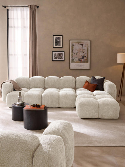 Westwing Collection Modulares Sofa Tayla (4-Sitzer) aus Teddy-Bouclé mit Hocker (links/rechts) Clearance-Verkauf