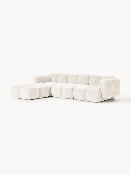 Westwing Collection Modulares Sofa Tayla (4-Sitzer) aus Teddy-Bouclé mit Hocker (links/rechts) Clearance-Verkauf