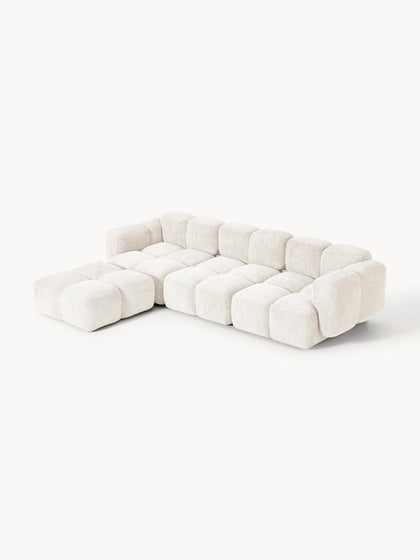 Westwing Collection Modulares Sofa Tayla (4-Sitzer) aus Teddy-Bouclé mit Hocker (links/rechts) Clearance-Verkauf