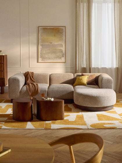 Westwing Collection Modulares Sofa Natalie (3-Sitzer) aus Teddy-Bouclé mit Hocker (links/rechts) Outlet