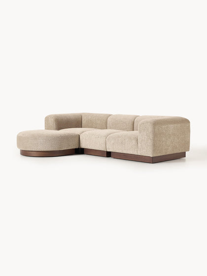 Westwing Collection Modulares Sofa Natalie (3-Sitzer) aus Teddy-Bouclé mit Hocker (links/rechts) Outlet