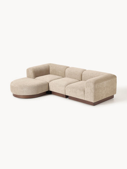 Westwing Collection Modulares Sofa Natalie (3-Sitzer) aus Teddy-Bouclé mit Hocker (links/rechts) Outlet