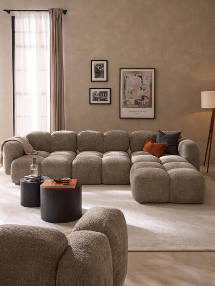 Westwing Collection Modulares Sofa Tayla (4-Sitzer) aus Teddy-Bouclé mit Hocker (links/rechts) Meist gekauft