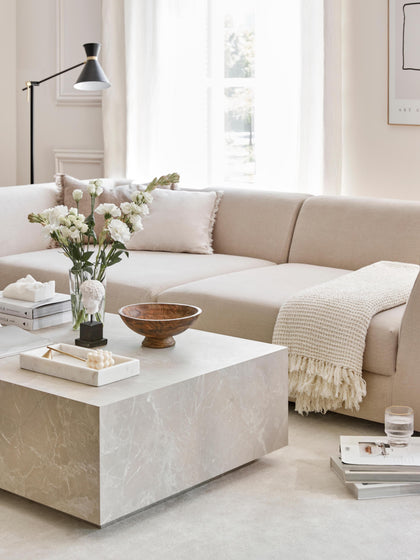 Westwing Collection Couchtisch Lesley in Travertin-Optik Großer Ausverkauf
