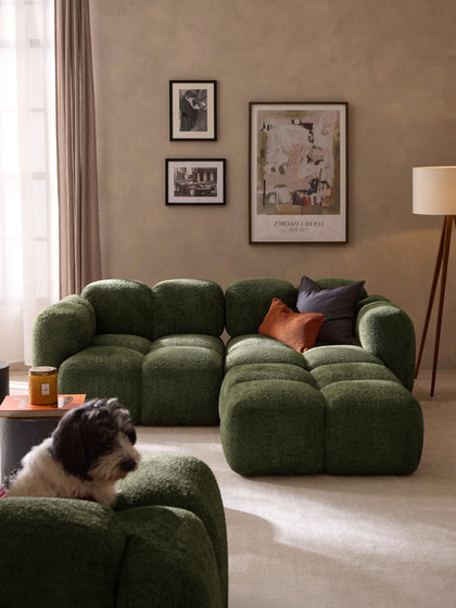Westwing Collection Modulares Sofa Tayla (3-Sitzer) aus Teddy-Bouclé mit Hocker (links/rechts) Muttertagsangebot