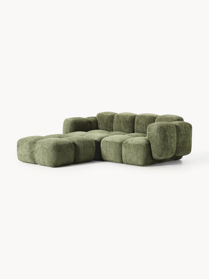 Westwing Collection Modulares Sofa Tayla (3-Sitzer) aus Teddy-Bouclé mit Hocker (links/rechts) Muttertagsangebot
