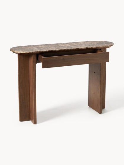 Westwing Collection Holz-Konsole Zumi mit Marmorplatte und Schublade Zeitlich begrenztes Angebot
