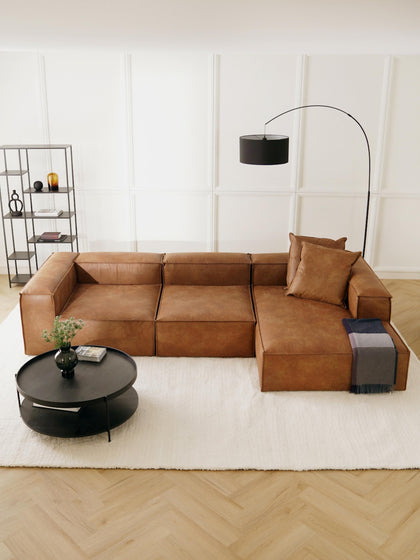 Westwing Collection Modulares Ecksofa Lennon aus recyceltem Leder 50% Rabatt für begrenzte Zeit