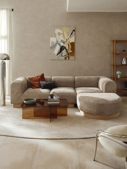 Westwing Collection Modulares Sofa Natalie (3-Sitzer) aus Teddy-Bouclé mit Hocker (links/rechts) Saisonschlussverkauf
