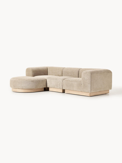 Westwing Collection Modulares Sofa Natalie (3-Sitzer) aus Teddy-Bouclé mit Hocker (links/rechts) Saisonschlussverkauf
