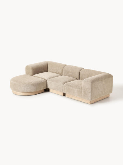Westwing Collection Modulares Sofa Natalie (3-Sitzer) aus Teddy-Bouclé mit Hocker (links/rechts) Saisonschlussverkauf