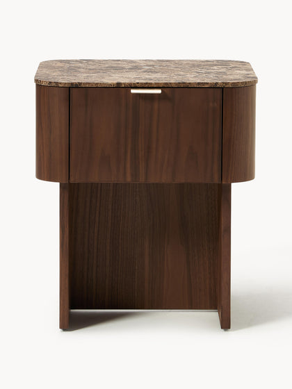 Westwing Collection Holz-Nachttisch Zumi mit Marmorplatte Tiefpreis