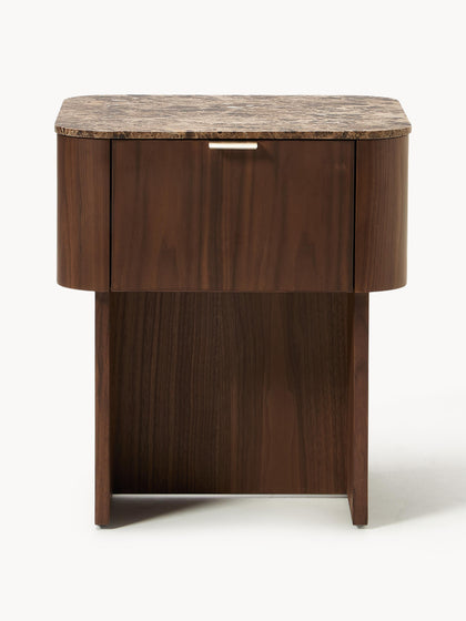 Westwing Collection Holz-Nachttisch Zumi mit Marmorplatte Tiefpreis
