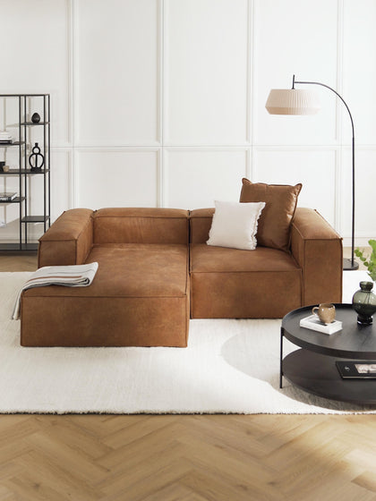 Westwing Collection Modulares Ecksofa Lennon aus recyceltem Leder Begrenzt auf 3 Tage