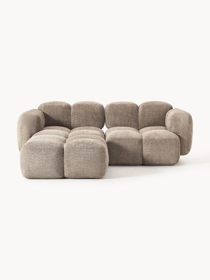 Westwing Collection Modulares Sofa Tayla (3-Sitzer) aus Teddy-Bouclé mit Hocker (links/rechts) zollfrei