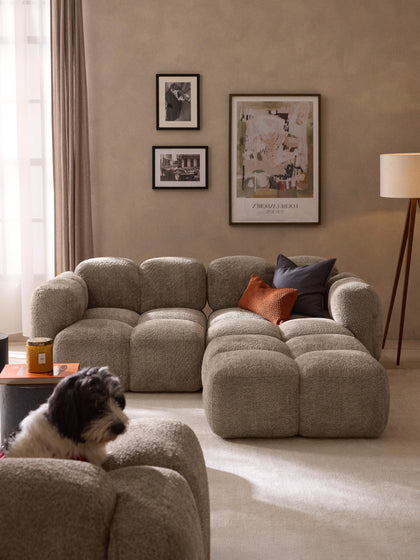 Westwing Collection Modulares Sofa Tayla (3-Sitzer) aus Teddy-Bouclé mit Hocker (links/rechts) zollfrei