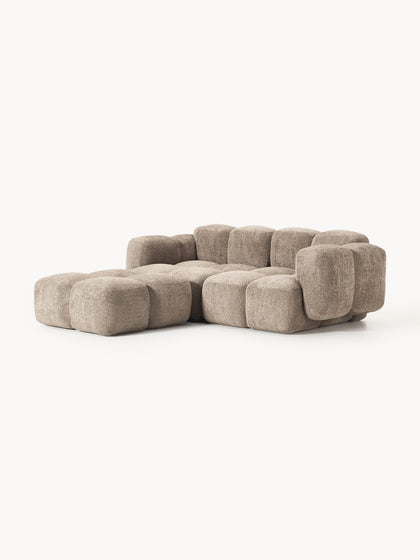 Westwing Collection Modulares Sofa Tayla (3-Sitzer) aus Teddy-Bouclé mit Hocker (links/rechts) zollfrei