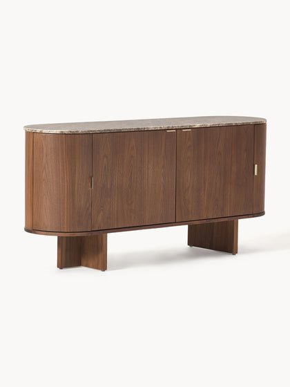 Westwing Collection Holz-Sideboard Zumi mit abgerundeten Ecken und Marmorplatte Flash Sale