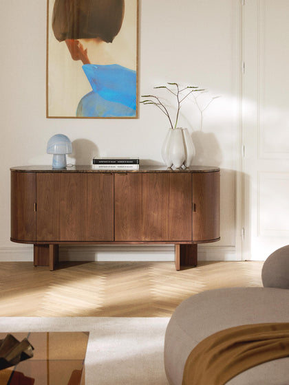 Westwing Collection Holz-Sideboard Zumi mit abgerundeten Ecken und Marmorplatte Flash Sale