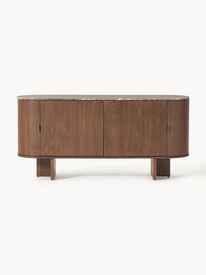 Westwing Collection Holz-Sideboard Zumi mit abgerundeten Ecken und Marmorplatte Flash Sale