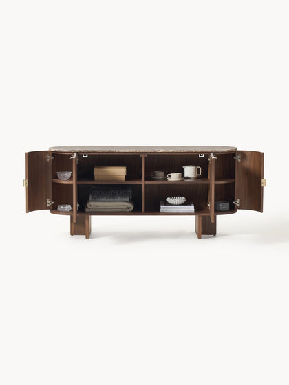 Westwing Collection Holz-Sideboard Zumi mit abgerundeten Ecken und Marmorplatte Flash Sale