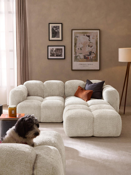 Westwing Collection Modulares Sofa Tayla (3-Sitzer) aus Teddy-Bouclé mit Hocker (links/rechts) Vatertagsangebot