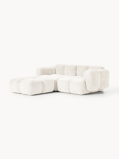 Westwing Collection Modulares Sofa Tayla (3-Sitzer) aus Teddy-Bouclé mit Hocker (links/rechts) Vatertagsangebot
