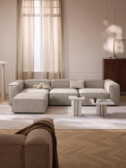 Westwing Collection Modulares Sofa Lennon (4-Sitzer) aus Leinen-Mix mit Hocker (links/rechts) Kauf eins, bekomm eins gratis