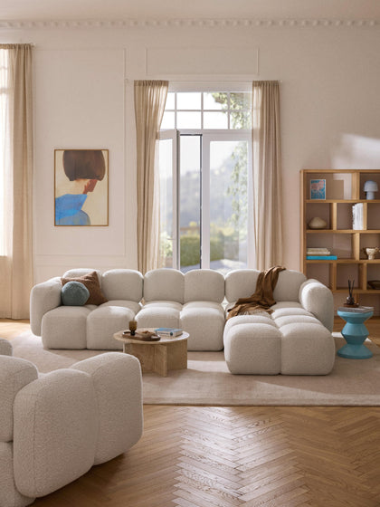 Westwing Collection Modulares Sofa Tayla (4-Sitzer) aus Bouclé mit Hocker (links/rechts) Sonderangebote