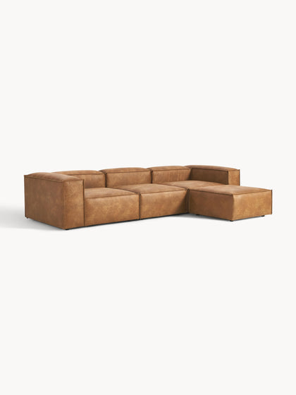 Westwing Collection Modulares Sofa Lennon (4-Sitzer) aus recyceltem Leder mit Hocker (links/rechts) Fabrikladen