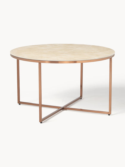 Westwing Collection Runder Couchtisch Antigua mit Glasplatte in Marmor-Optik Schlussverkauf