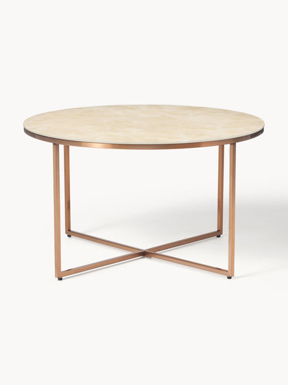 Westwing Collection Runder Couchtisch Antigua mit Glasplatte in Marmor-Optik Schlussverkauf