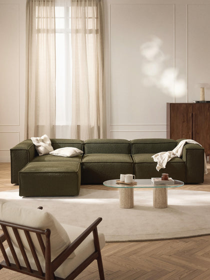 Westwing Collection Modulares Sofa Lennon (4-Sitzer) aus Bouclé mit Hocker (links/rechts) Super Sparpreis