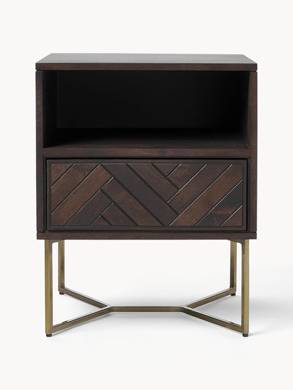 Westwing Collection Nachttisch Luca aus Mangoholz mit Fischgrät-Muster Online Shopping