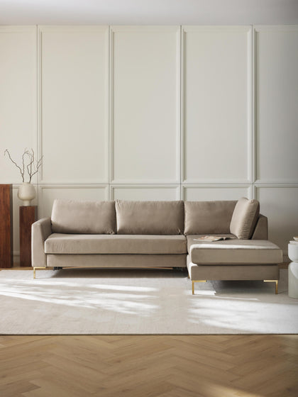 Westwing Collection Samt-Schlafsofa Luna (3-Sitzer) mit Matratze Online Outlet