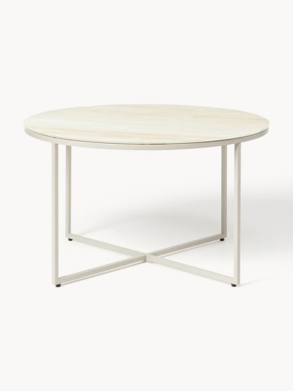 Westwing Collection Runder Couchtisch Antigua mit Glasplatte in Travertin-Optik Cyber Monday