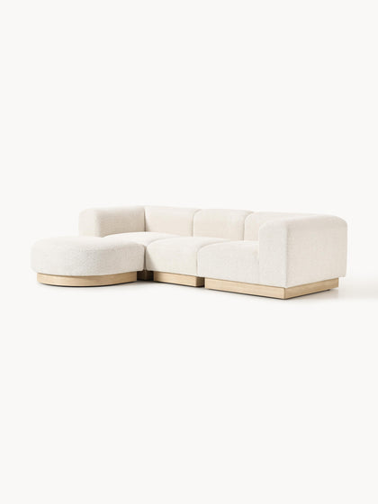 Westwing Collection Modulares Sofa Natalie (3-Sitzer) aus Teddy-Bouclé mit Hocker (links/rechts) Nur für heute