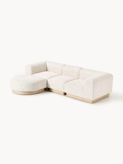 Westwing Collection Modulares Sofa Natalie (3-Sitzer) aus Teddy-Bouclé mit Hocker (links/rechts) Nur für heute