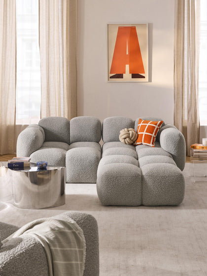 Westwing Collection Modulares Sofa Tayla (3-Sitzer) aus Bouclé mit Hocker (links/rechts) Vierteljährliche Förderung