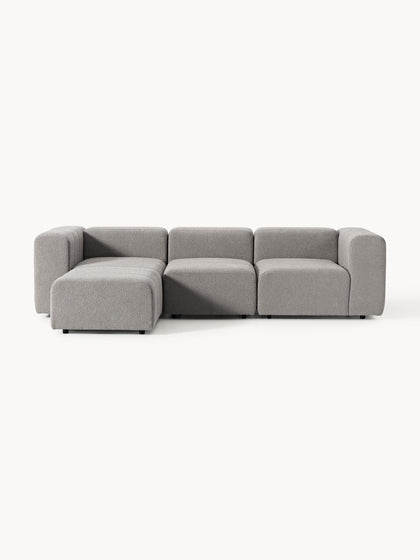 Westwing Collection Modulares Bouclé-Sofa Lena (4-Sitzer) mit Hocker (links/rechts)